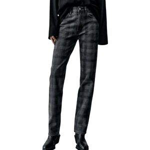Zara Classic Black Grey Plaid Women's Straight Leg Jeans Size 10 New